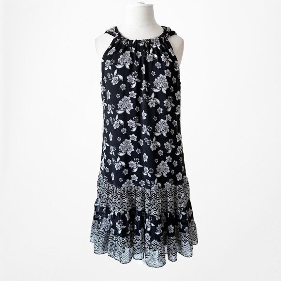 Vintage Y2K Blue Floral Pleated Flared Knee Length Cocktail Tunic Dress Size S/M - Picture 5 of 7